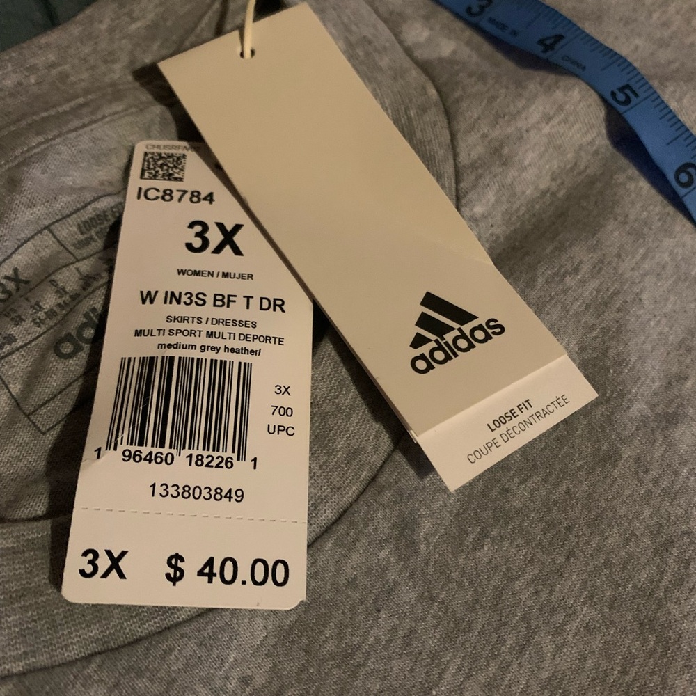 3X Adidas Essentials plus size NWT boyfriend tee shirt dress gray sporty casual - Picture 7 of 7